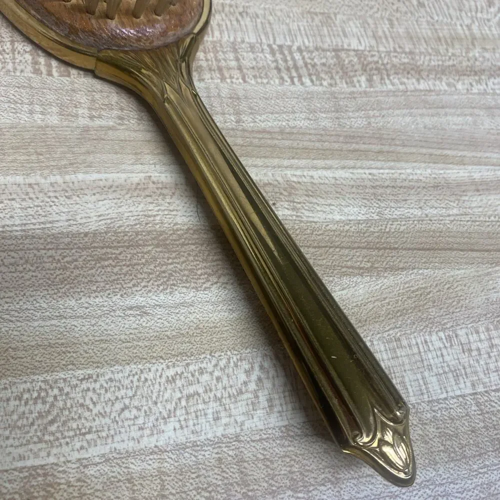 Gold-Tone Hair Brush Ornate Engraved Mid-Century Vanity Dressing Table 10”